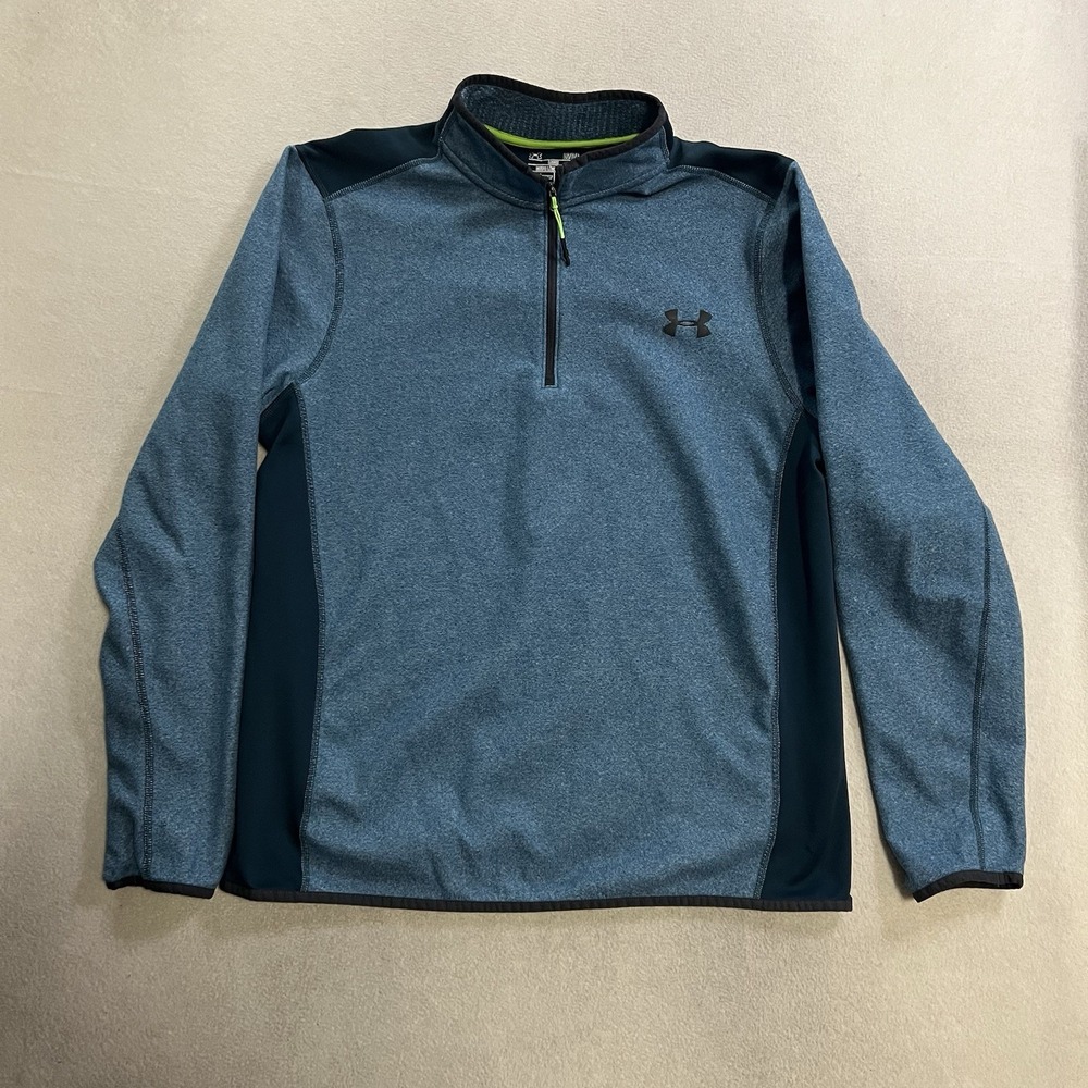 Under Armour ColdGear Quarter Zip Pullover Men's Large Blue Heather Loose Fit